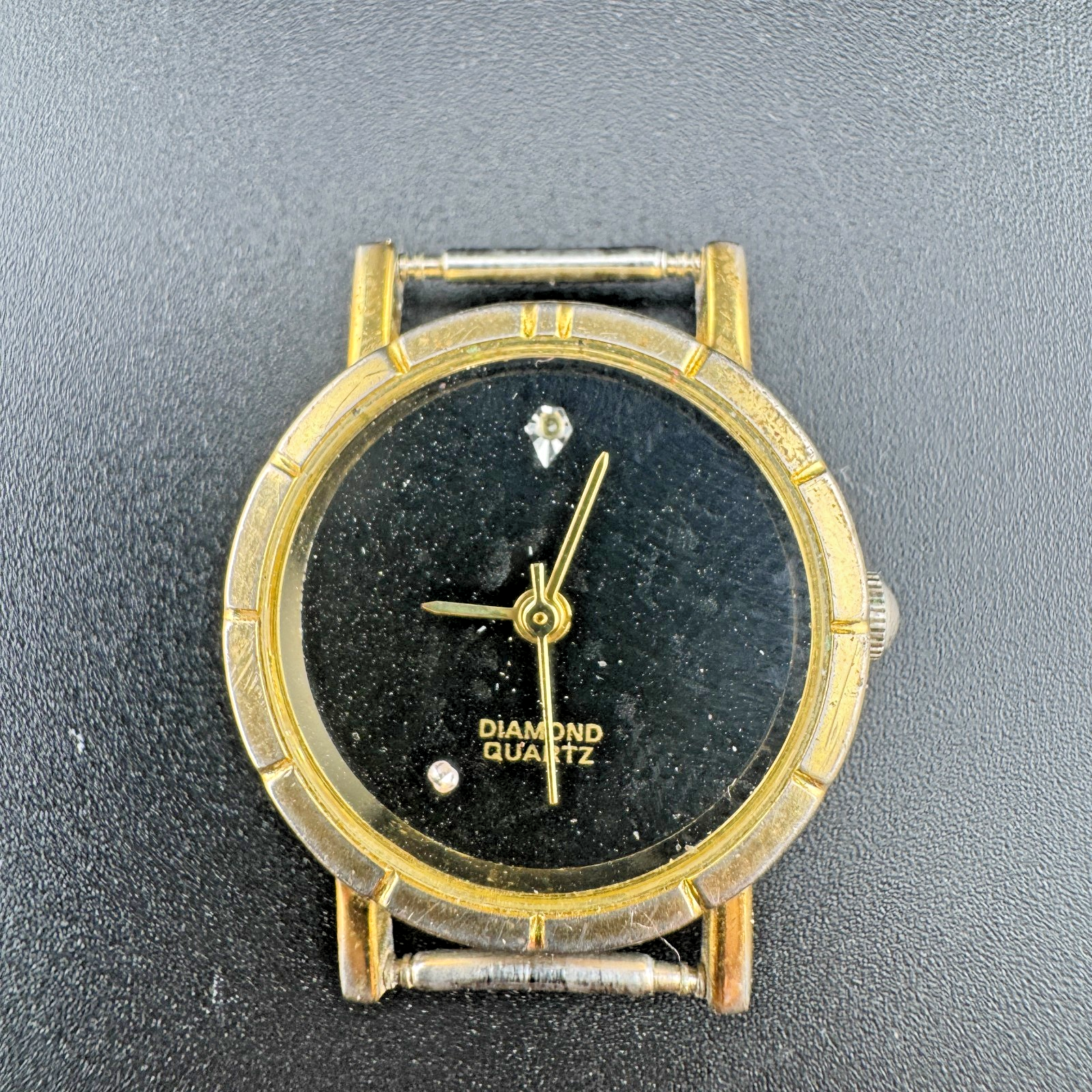Vintage Diamond Quartz Ladies Watch Black Dial No Strap